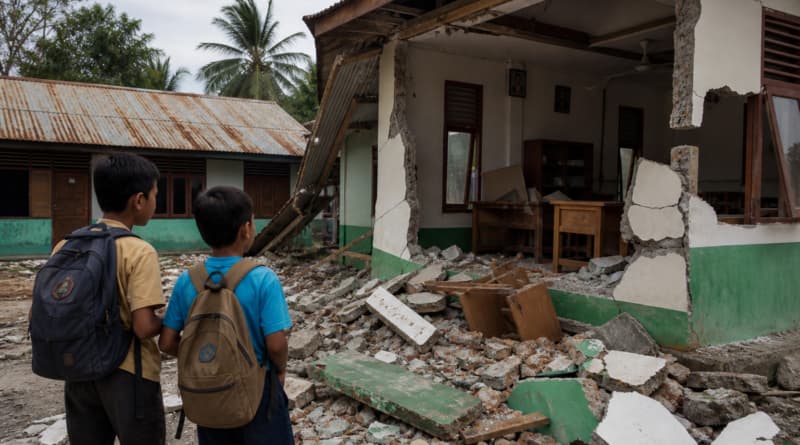 More than 8,000 children out of school after devastating 7.7 earthquake strikes Indonesia